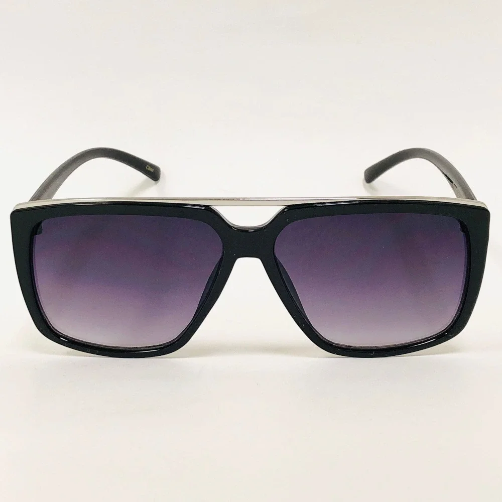 Square Sunglasses Black Gradient Lens Metal Top Bar Classic Shades UV400 Protect